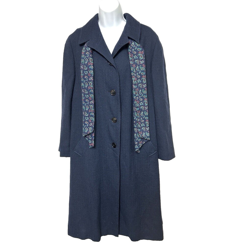 Classic Navy Trench Coat with Paisley Scarf Detail
